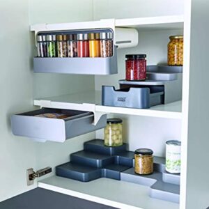 Joseph Joseph CupboardStore Spice Organizer 3M Tape Under-Shelf Pull Out Drawer Storage for Cabinet, One-size, Gray/White