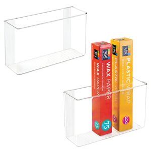 mdesign plastic adhesive mount storage organizer container for kitchen or pantry wall organization – space saving holder for sandwich bags, foil – 11″ wide – ligne collection – 2 pack – clear