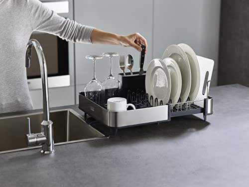 Joseph Joseph Stainless-Steel Extendable Dual Part Dish Rack Non-Scratch and Movable Cutlery Drainer and Drainage Spout, One-size, Gray