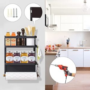 Magnetic Spice Rack, Magnetic Shelf with Paper Towel Holder 2 Tier Kitchen Refrigerator Storage Rack Fridge Magnet Organizer(Black, Medium)