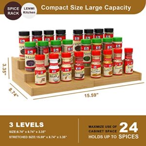 Lenwi Spice Rack Organizer for Cabinet, 3 Tier Expandable Bamboo Spice Storage, Great for Kitchen Cabinet, Cupboard,Pantry and More(Natrual)