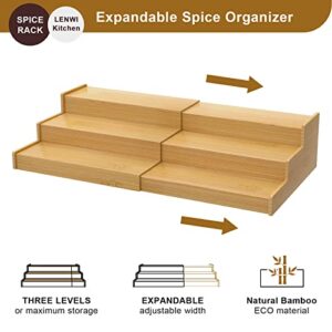 Lenwi Spice Rack Organizer for Cabinet, 3 Tier Expandable Bamboo Spice Storage, Great for Kitchen Cabinet, Cupboard,Pantry and More(Natrual)