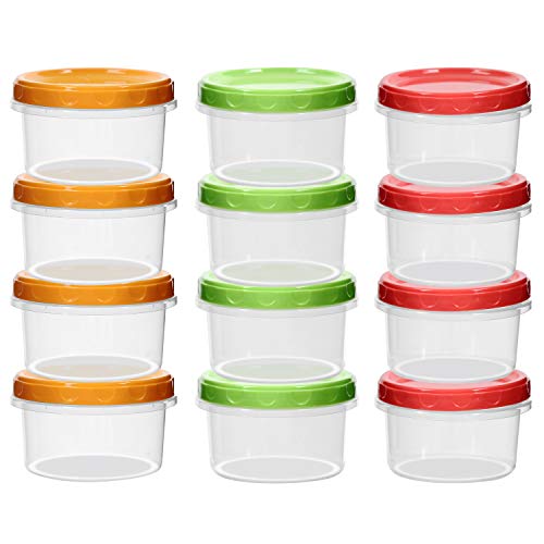 12-pack 8oz/250ml reuseable small plastic freezer storage container jars with screw lid for food kids baby lunch snacks slime cup |Sturdy Plastic|BPA Free | Freezer & Dishwasher Safe|