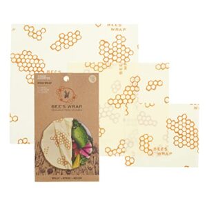 bee’s wrap – assorted 3 pack – made in usa – certified organic cotton – plastic and silicone free – reusable beeswax food wraps – 3 sizes (s,m,l)