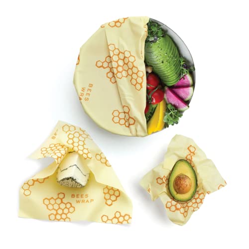 Bee's Wrap - Assorted 3 Pack - Made in USA - Certified Organic Cotton - Plastic and Silicone Free - Reusable Beeswax Food Wraps - 3 Sizes (S,M,L)