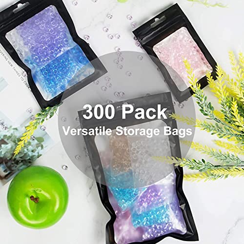 300 Pack 3 Sizes Resealable Mylar Bags Food Storage Smell Proof Bags with Front Window Packaging Pouch for Sample Snack Cookies Jewelry (Black, 3 x 4.7 inch,4 x 6 inch,4.7 x 7.9 inch)