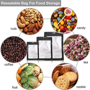 300 Pack 3 Sizes Resealable Mylar Bags Food Storage Smell Proof Bags with Front Window Packaging Pouch for Sample Snack Cookies Jewelry (Black, 3 x 4.7 inch,4 x 6 inch,4.7 x 7.9 inch)