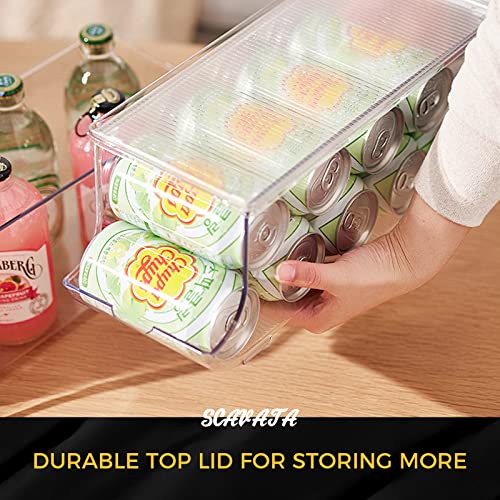 SCAVATA 2 Pack Soda Can Organizer for Refrigerator, Stackable Canned Food Pop Cans Container Can Holder Dispenser with Lid for Fridge Pantry Rack Freezer, Clear Plastic Storage Bins-Holds 12 Cans Each