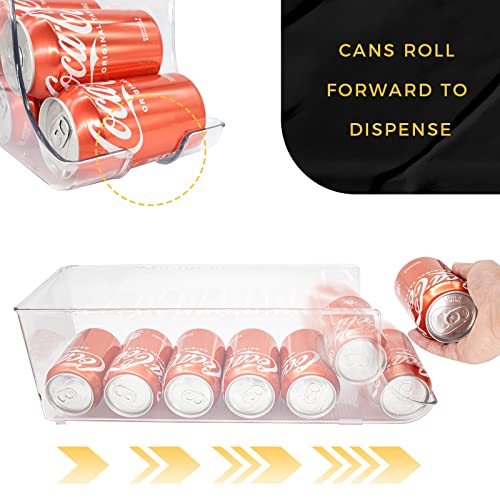 SCAVATA 2 Pack Soda Can Organizer for Refrigerator, Stackable Canned Food Pop Cans Container Can Holder Dispenser with Lid for Fridge Pantry Rack Freezer, Clear Plastic Storage Bins-Holds 12 Cans Each