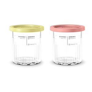 ninja xskpntltd2 creami deluxe pints and lids 2 pack, compatible with nc500 series ninja creami deluxe ice cream makers, bpa-free & dishwasher safe, coral & yellow lids