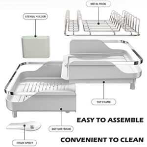 Dish Drying Rack, Stainless Steel Dish Rack and Drainaboard Set, Expandable(11.5"-19.3") Sink Dish Drainer with Cup Holder Utensil Holder for Kitchen Counter