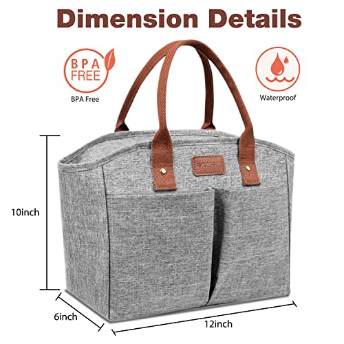 Lunch Bags for Women Insulated Thermal Lunch Tote Bag Durable Large Lunch Box Container Drinks Holder for Adults Men Work College Picnic Beach Park, Grey