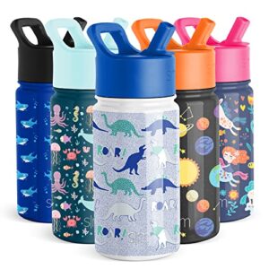 simple modern kids water bottle with straw lid | insulated stainless steel reusable tumbler for toddlers, girls, boys | summit collection | 14oz, dinosaur roar