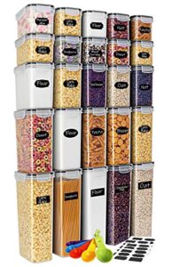 airtight food storage containers 25-piece set, kitchen & pantry organization, bpa free plastic storage containers with lids, for cereal, flour, sugar, baking supplies, labels & measuring cups