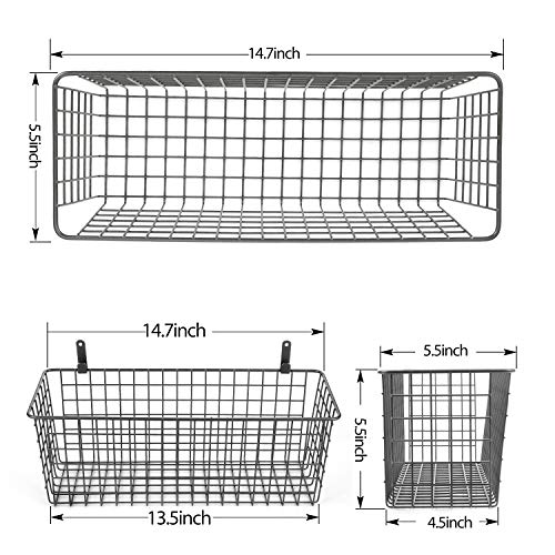 3 Set [Extra Large] Hanging Wall Basket for Storage, Wall Mount Sturdy Steel Wire Baskets, Metal Hang Cabinet Bin Wall Shelves, Rustic Farmhouse Decor, Kitchen Bathroom Organizer, Industrial Gray