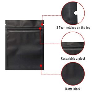 100 Pack Smell Proof Bags - 3 x 4 Inch Resealable Mylar Bags Foil Pouch Bag Flat Bag Matte Black