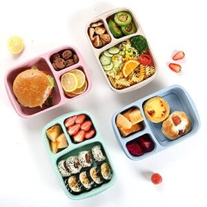 4 Pack Bento Lunch Box，3-Compartment Meal Prep Containers，Lunch Box for Kids，Durable BPA Free Plastic Reusable Food Storage Containers - Stackable, Suitable for Schools, Companies,Work and Travel