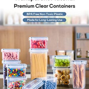 Airtight Food Storage Containers with Lids, Clear Pantry Canister Set for Kitchen Organization, Stackable Organizers for Flour, Sugar, Cereal, Rice, BPA Free Plastic 24 Pack with Different Sizes