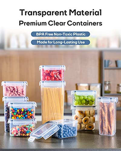 Airtight Food Storage Containers with Lids, Clear Pantry Canister Set for Kitchen Organization, Stackable Organizers for Flour, Sugar, Cereal, Rice, BPA Free Plastic 24 Pack with Different Sizes