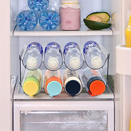 Water Bottle Organizer, 2 Packs Stackable Plastic Water Bottle Cup Holder, Wine/Drink/Water Bottle Storage Stand for Kitchen Countertop, Cabinet, Freezer, Pantry, Office, Total Holds 8 Containers