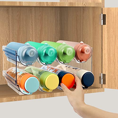 Water Bottle Organizer, 2 Packs Stackable Plastic Water Bottle Cup Holder, Wine/Drink/Water Bottle Storage Stand for Kitchen Countertop, Cabinet, Freezer, Pantry, Office, Total Holds 8 Containers