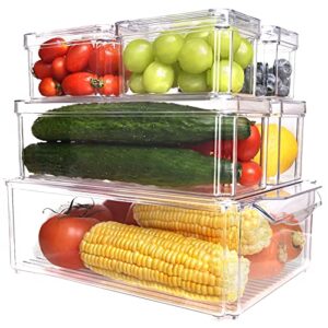 set of 7 fridge organizer stackable refrigerator organizer bins with lids, kitchen organization and storage clear plastic storage bins, bpa-free pantry storage bins for food, drinks, fruits, vegetable