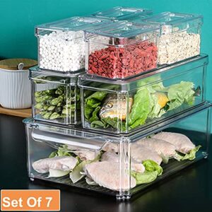 Set Of 7 Fridge Organizer Stackable Refrigerator Organizer Bins with Lids, Kitchen Organization and Storage Clear Plastic Storage Bins, BPA-Free Pantry Storage Bins for Food, Drinks, Fruits, Vegetable