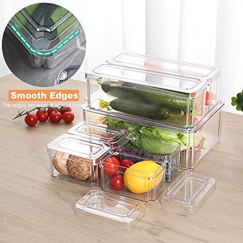 Set Of 7 Fridge Organizer Stackable Refrigerator Organizer Bins with Lids, Kitchen Organization and Storage Clear Plastic Storage Bins, BPA-Free Pantry Storage Bins for Food, Drinks, Fruits, Vegetable