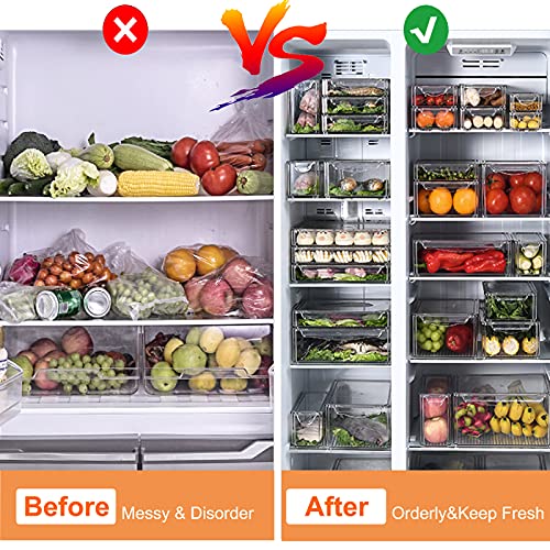 Set Of 7 Fridge Organizer Stackable Refrigerator Organizer Bins with Lids, Kitchen Organization and Storage Clear Plastic Storage Bins, BPA-Free Pantry Storage Bins for Food, Drinks, Fruits, Vegetable