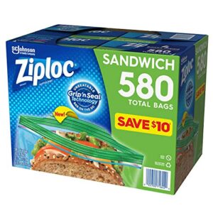 Ziploc Easy Open Tabs Sandwich Bags 580, 145 Count (Pack of 4)