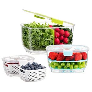 LUXEAR Fresh Produce Vegetable Fruit Storage Containers 3Piece Set, BPA-free Fridge Storage Container, Partitioned Salad Container, Fridge Organizers, Used in Storing Fruits Vegetables Meat Fresh Fish