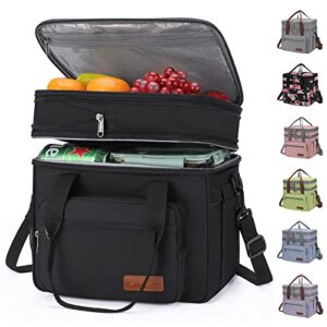 maelstrom lunch box for men women,insulated lunch bag women,expandable double deck lunch cooler bag,lightweight leakproof lunch tote bag with side tissue pocket,suit for work school 18l,black
