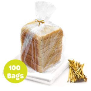 Reusable Plastic Bread Bags for Homemade Bread - 100 Pack Clear Bread Bag with Ties For An Airtight Moisture-free Preservation and Storage- Bread Loaf Bags for Home Bakers and Bakery Owners