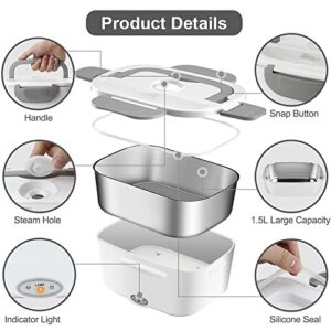 Electric Lunch Box Food Heater, FVW 3 in 1 Portable Food Warmer Lunch Box for Car & Home, Luncheaze, Leak Proof, Lunch Heating Microwave with 304 Stainless Steel Container 1.5 L, 110V/12V/24V