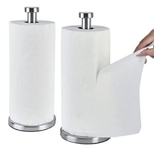 aosion 2 pack stainless steel paper towel holder,paper towel holder countertop,standing paper towel holders for kitchen bedroom and bathroom, brushed silver 13.8″