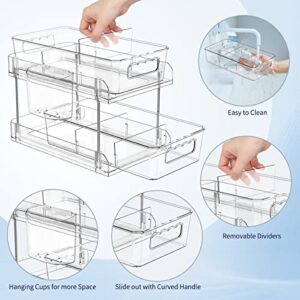 2 Tier Clear Organizer with Dividers, Pantry Organization and Storage Multi Purpose Slide-Out Bathroom Organizer, Kitchen Pantry Medicine Cabniet Bins, Under Sink Organizers and Storage, 2 Pack