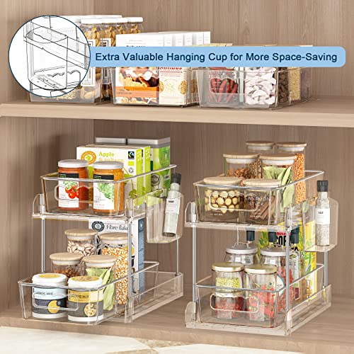 2 Tier Clear Organizer with Dividers, Pantry Organization and Storage Multi Purpose Slide-Out Bathroom Organizer, Kitchen Pantry Medicine Cabniet Bins, Under Sink Organizers and Storage, 2 Pack