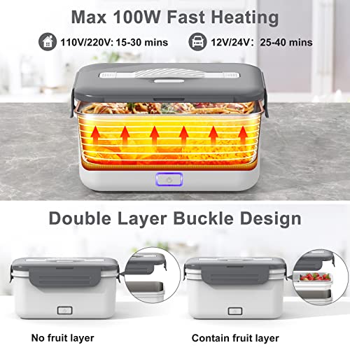 Herrfilk Electric Lunch Box Food Heater Portable Faster Food Warmer with 1.8L Removable Stainless Steel Container for Car Truck Home Work Adults, 220V/110V/24V/12V [2023 Upgraded]