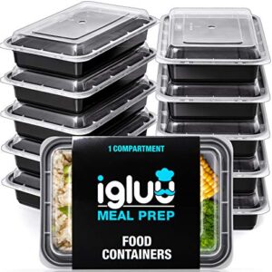 Igluu Meal Prep Containers [10 pack] 1 Compartment with Airtight Lids - Plastic Food Storage Bento Box - BPA Free - Reusable Lunch Boxes - Microwavable, Freezer and Dishwasher Safe (28 oz)