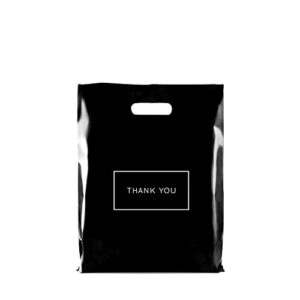 purple q crafts die cut plastic shopping bags with thank you logo 9″ x 12″ boutique bags with handles 50 pack for merchandise, gifts, trade shows and more