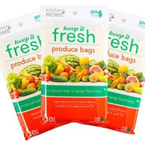 Keep it Fresh Produce Bags – BPA Free Reusable Freshness Green Bags Food Saver Storage for Fruits, Vegetables and Flowers – Set of 30 Gallon Size Bags