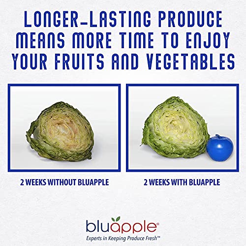 Bluapple Produce Saver Combo Pack - Keeps Fruits & Veggies Fresh in Refrigerator Crisper/Shelves, Lasts up to 3 Months, 8 Packets and 2 Bluapples for 1 Year, BPA Free Ethylene Gas Absorber, USA Made