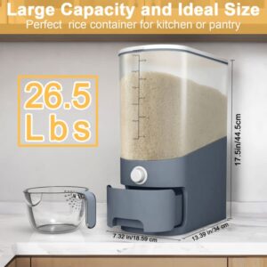 Tomus-UNI 26.5 Lbs Rice Dispenser, Large Sealed Integrated Grain Container Storage, Rice Container with Measuring Cup, Food Dispenser Kitchen Organization for Rice, Beans, Grains, Small Dry Food