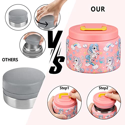 JXXM 8 Oz Thermos Food Jar for Hot & Cold Food for Kids, Insulated Lunch Containers Hot Food Jar,Leak-Proof Vacuum Stainless Steel Wide Mouth Lunch Soup Thermos for School,Travel (Pink)