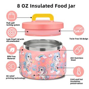 JXXM 8 Oz Thermos Food Jar for Hot & Cold Food for Kids, Insulated Lunch Containers Hot Food Jar,Leak-Proof Vacuum Stainless Steel Wide Mouth Lunch Soup Thermos for School,Travel (Pink)