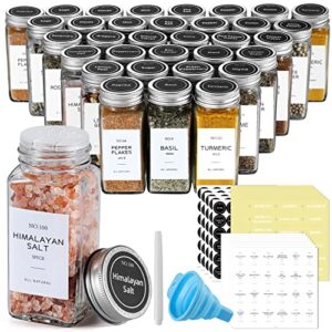 netany 25 pcs spice jars with labels – glass spice jars with shaker lids, minimalist spice labels stickers, collapsible funnel, 4oz seasoning containers bottles for spice rack, cabinet, drawer