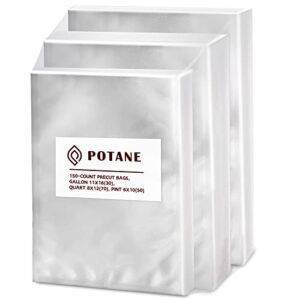 potane vacuum sealer bags, precut 150 gallon 11×16, quart 8×12, pint 6×10, smell-proof, puncture prevention and heavy duty. commercial grade