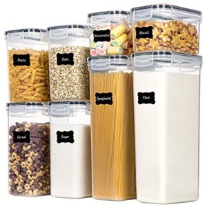 airtight food storage containers with lids, chefstory 8 pcs plastic storage containers for kitchen & pantry organization and storage,dry food canisters for flour, sugar and cereal