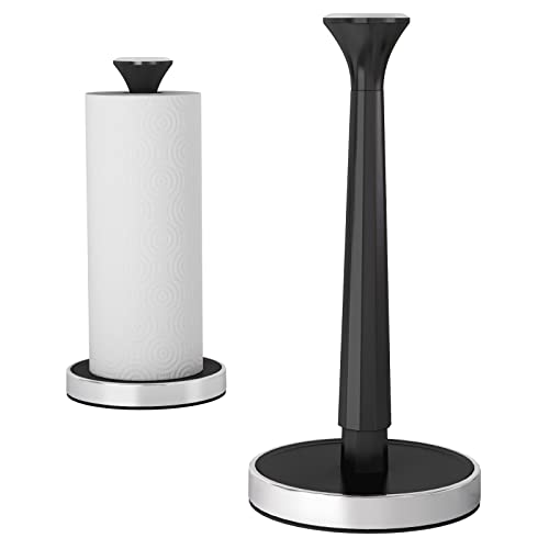 Kitsure Paper Towel Holder for Countertop - Black Paper Towel Holder with Anti-Slide Pad & Weighted Base, Assembly-Free Paper Towel Stand for Kitchen