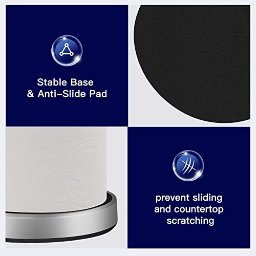 Kitsure Paper Towel Holder for Countertop - Black Paper Towel Holder with Anti-Slide Pad & Weighted Base, Assembly-Free Paper Towel Stand for Kitchen